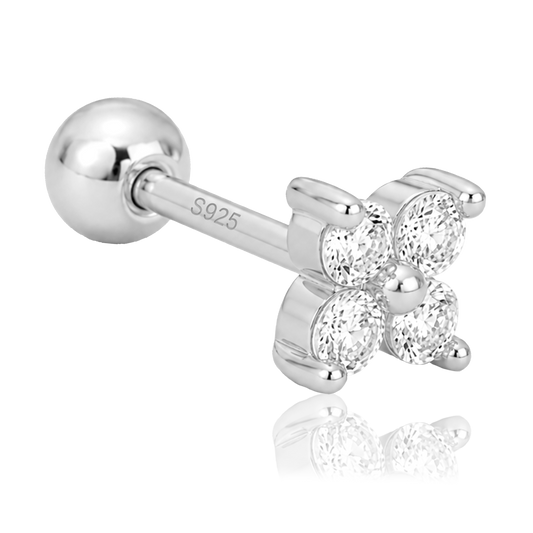 Pendiente Mini Flor Blanco Plata