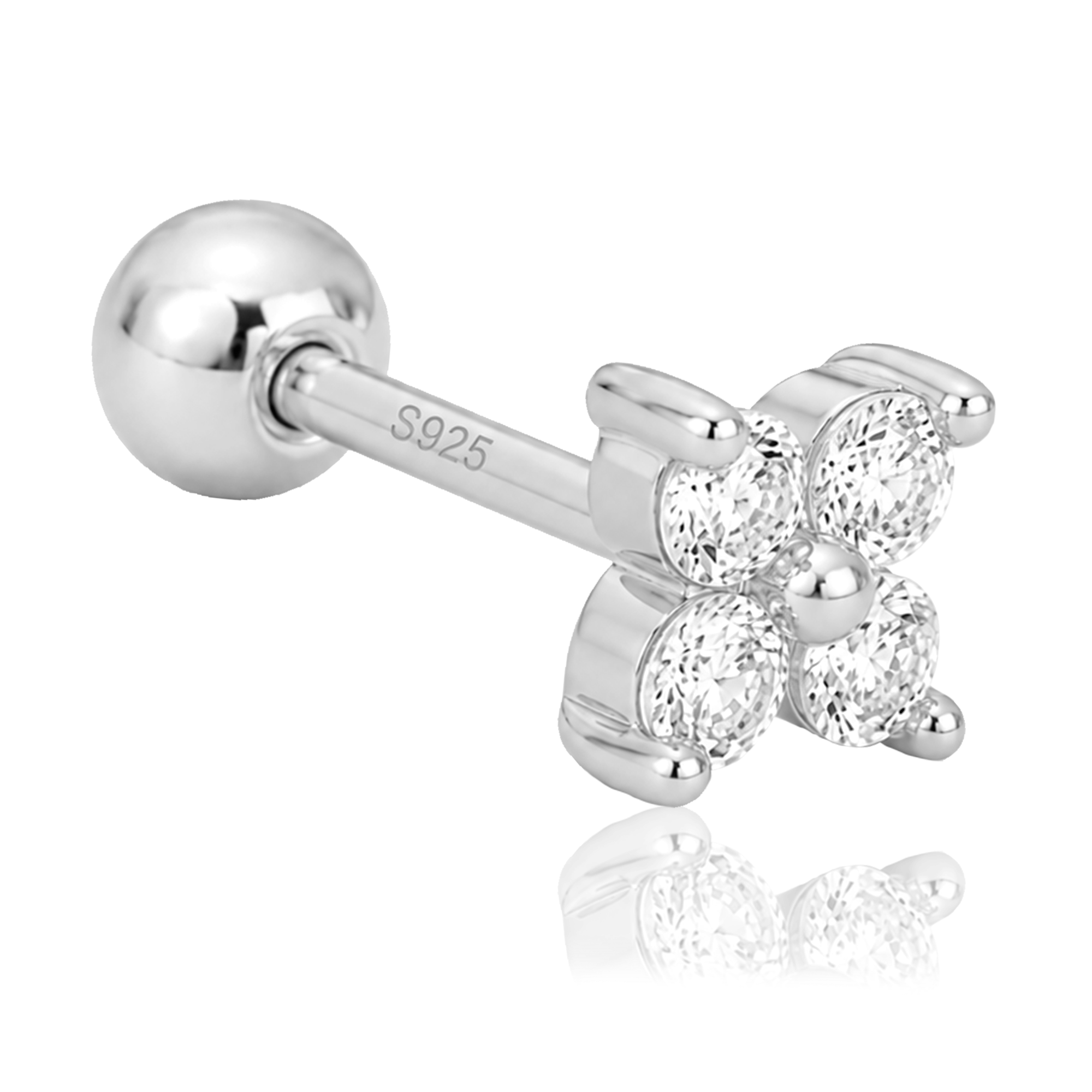 Pendiente Mini Flor Blanco Plata