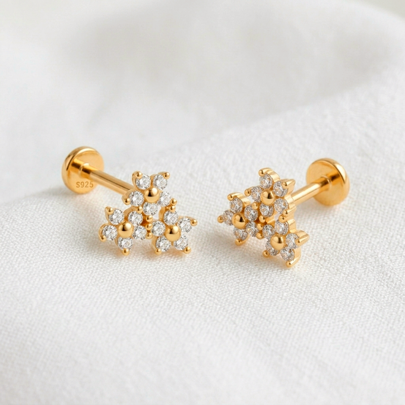 Pendiente Triple Daisy Oro