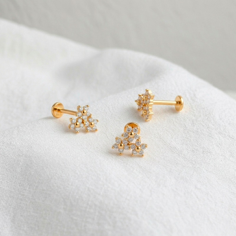 Pendiente Triple Daisy Oro