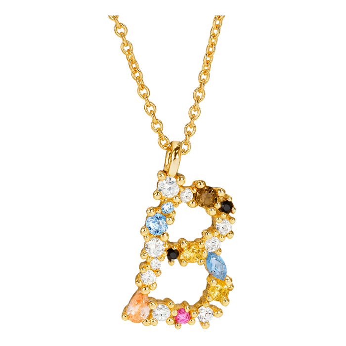 Gold Initial Colorful Necklace 