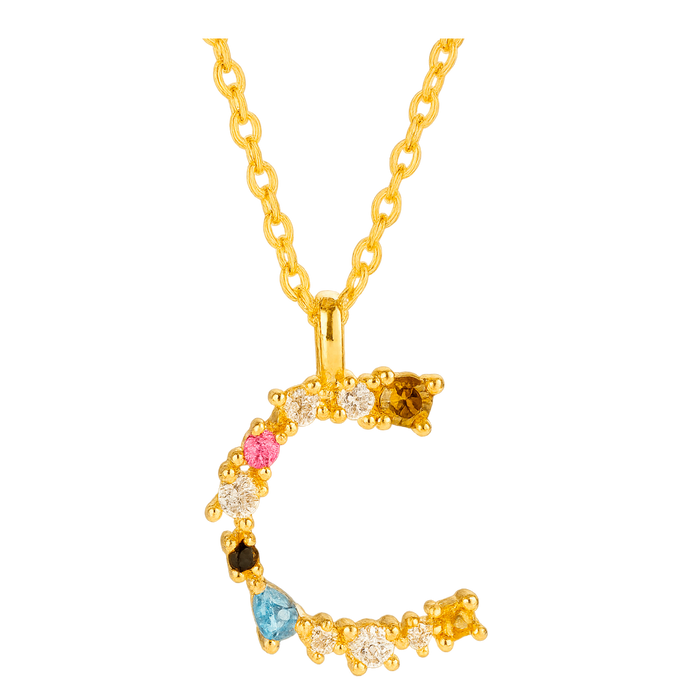 Gold Initial Colorful Necklace 