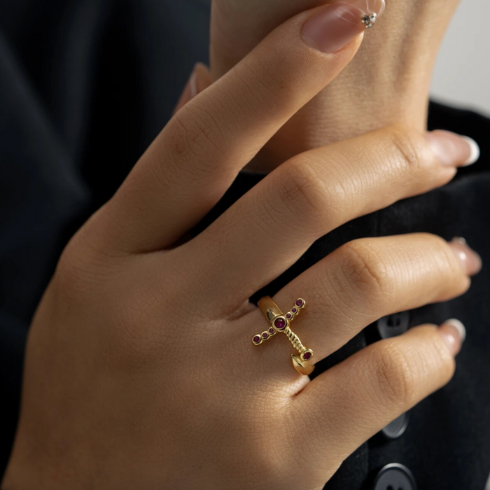 Pink Sword Gold Ring 
