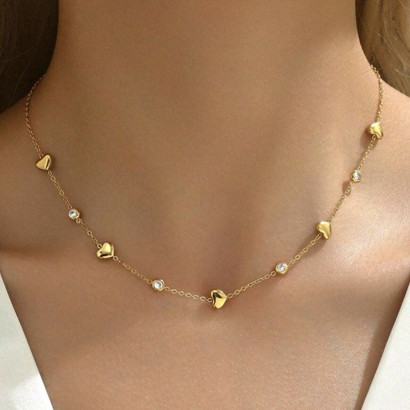 Girocollo Cuori e Zirconi Oro