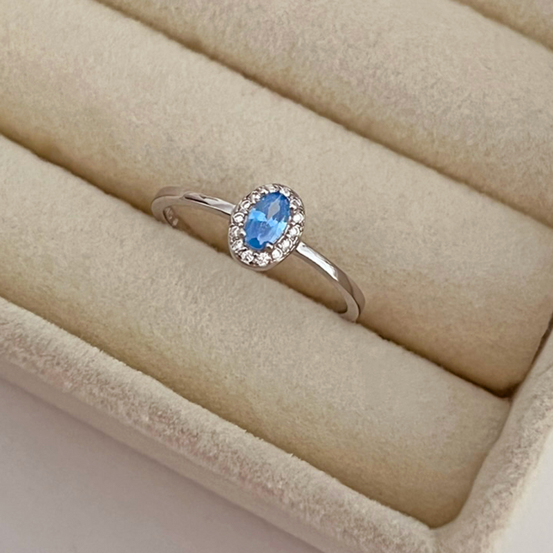 Anello Mini Ovale Celeste Argento