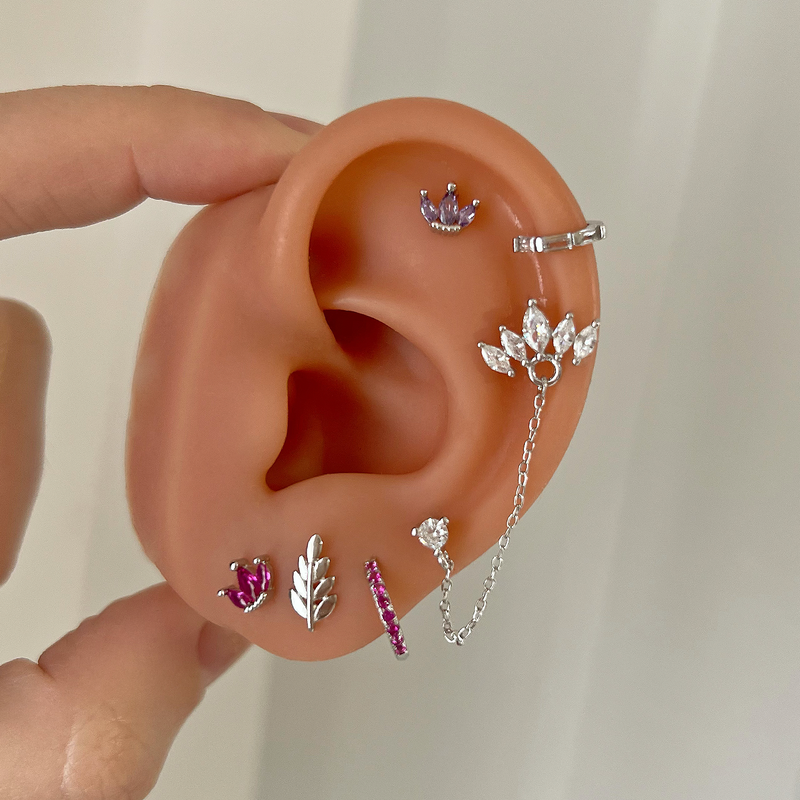 Orecchino a bottone Tulipano Rosa Argento