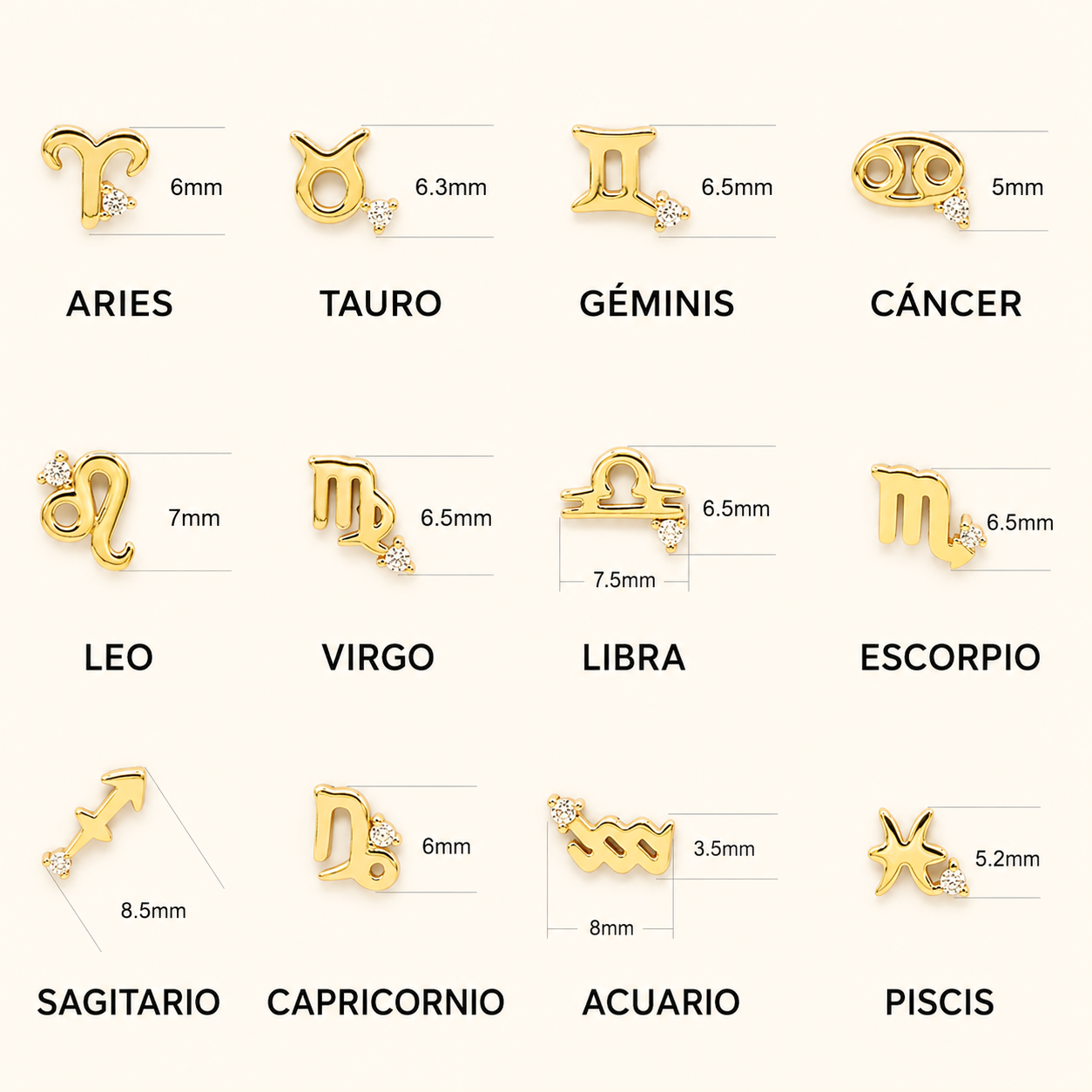 Pendiente Mini Zodiaco Oro