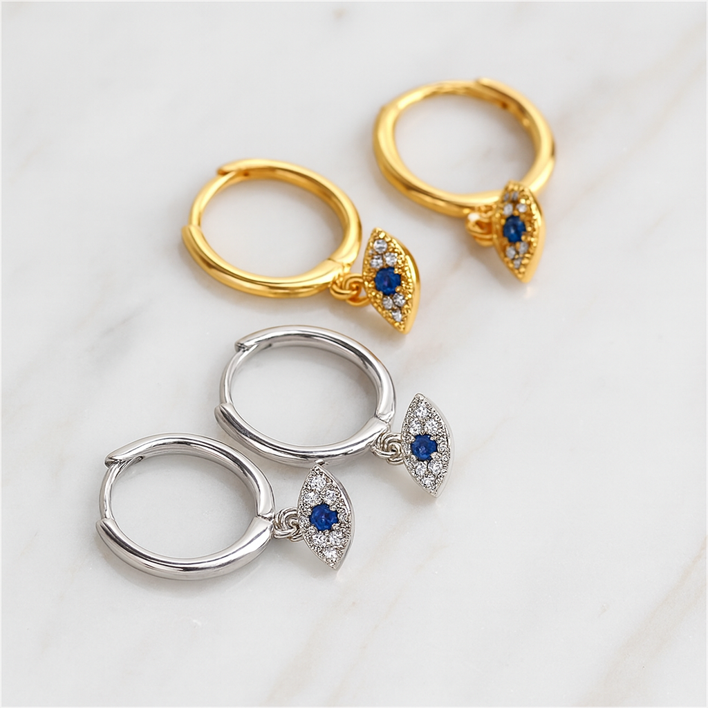 Blue Eyesclum Silver Hoops 
