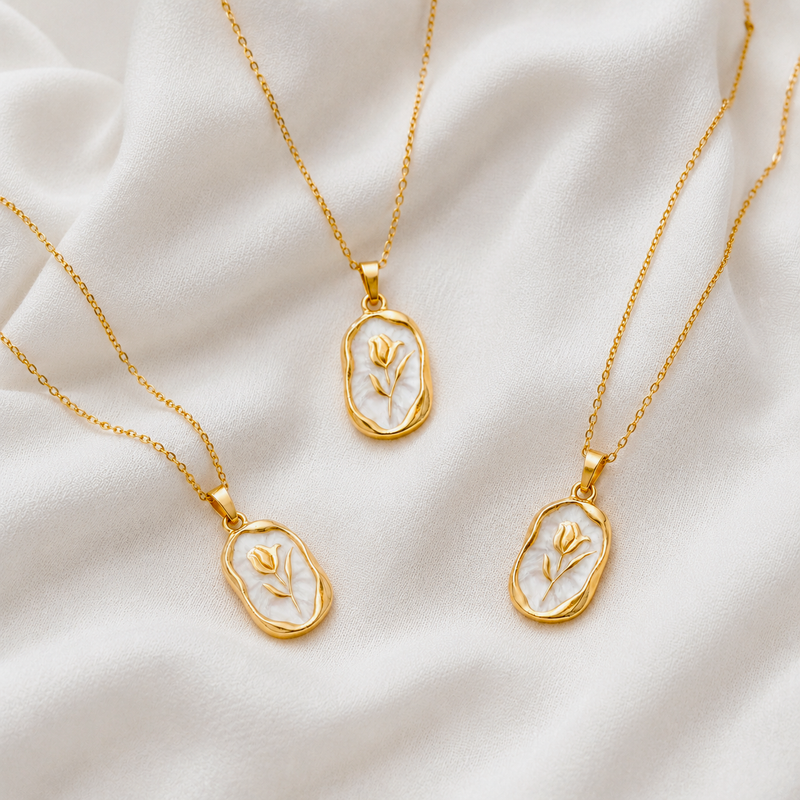 Collar Tulipán Blanco Oro