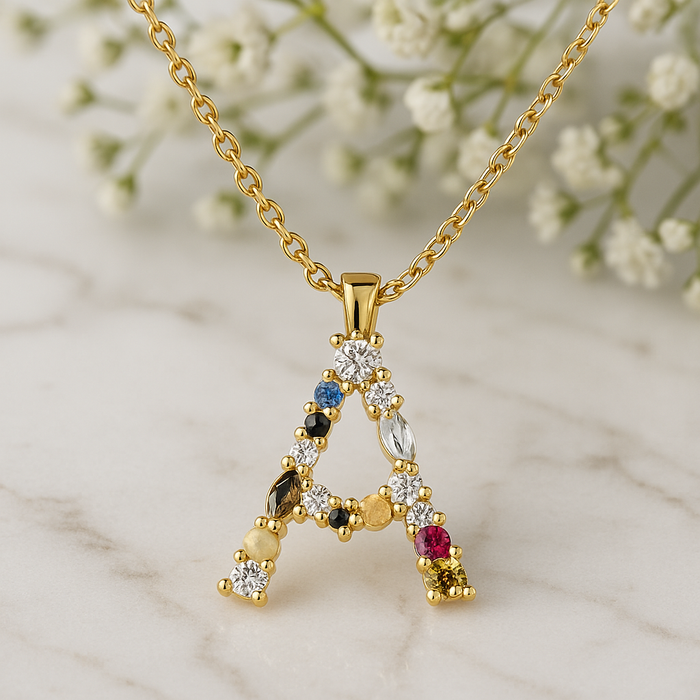 Gold Initial Colorful Necklace 