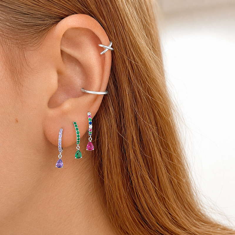 Aros Ayla Verde Plata