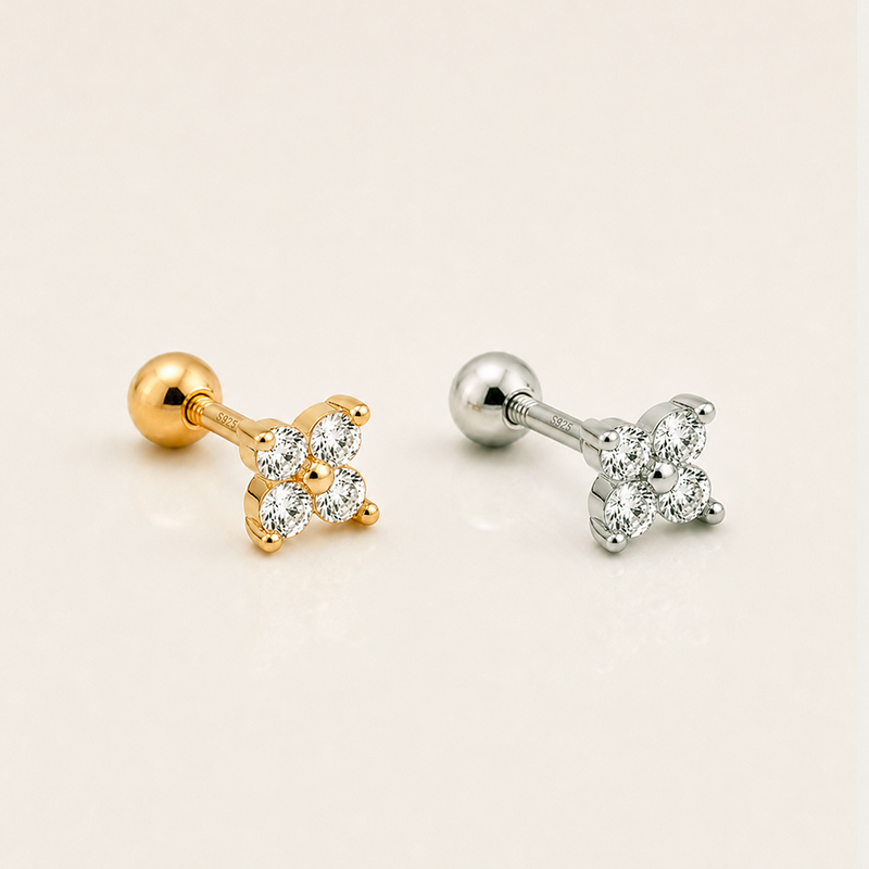 Orecchino a lobo Mini Fiore Bianco Argento