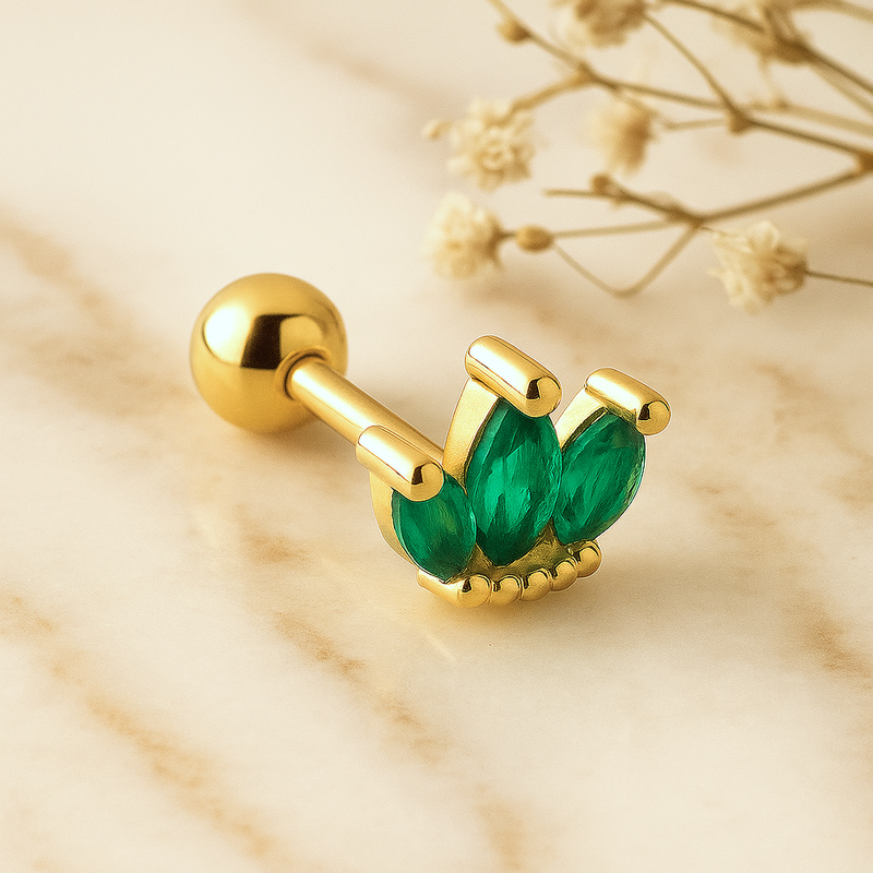 Orecchino a Tulipano Verde Oro