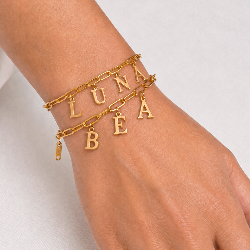 Pulsera Eslabones Letras Personalizadas Oro