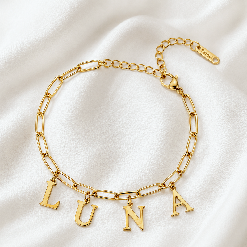 Pulsera Eslabones Letras Personalizadas Oro