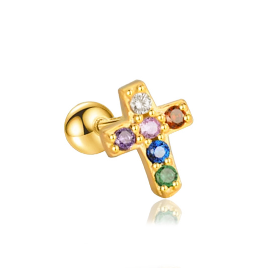 Orecchino Mini Colorful Croce Oro