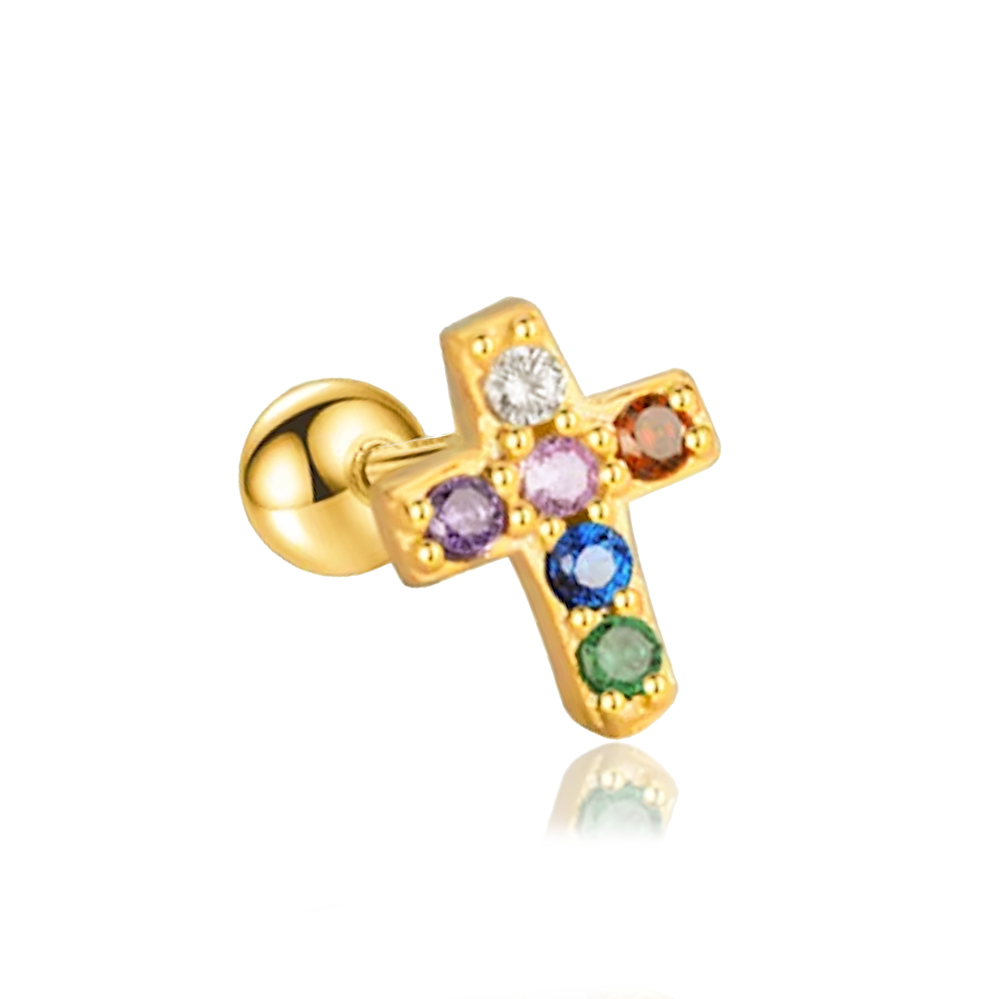 Orecchino Mini Colorful Croce Oro