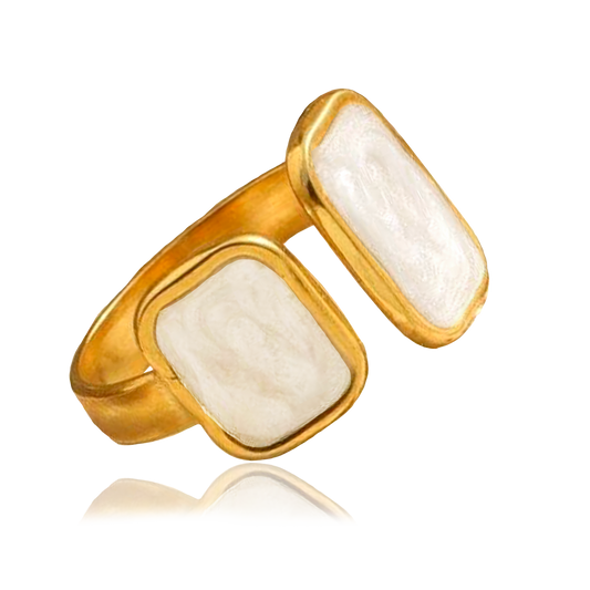 Anello Rettangolo Bianco Drip Oro