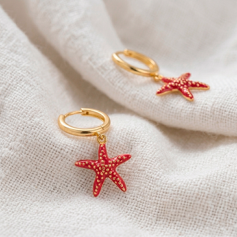 Aros Estrella De Mar Roja Oro