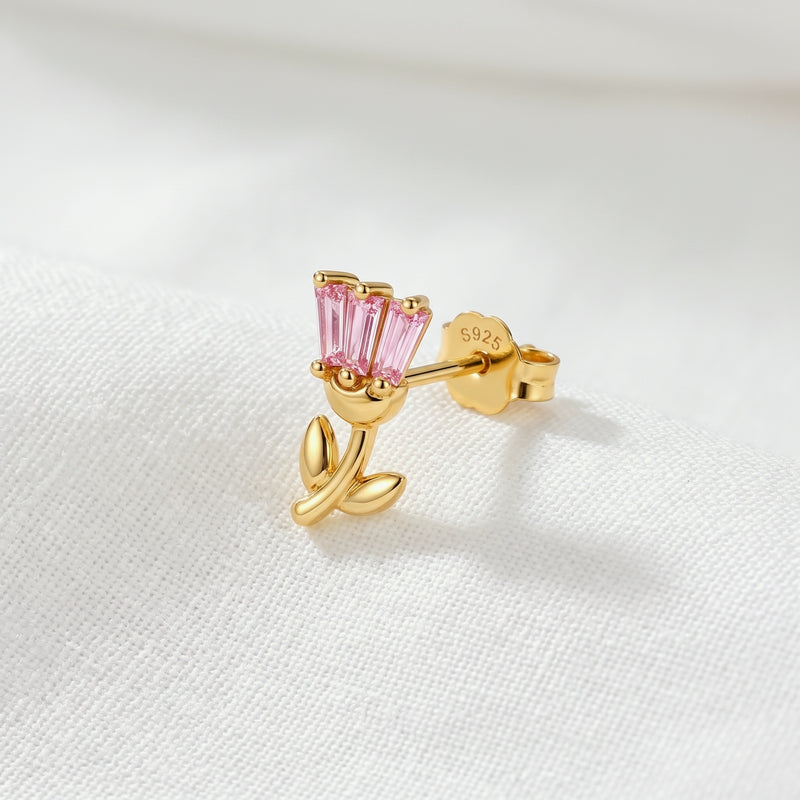 Orecchino a bottone a forma di tulipano in oro rosa