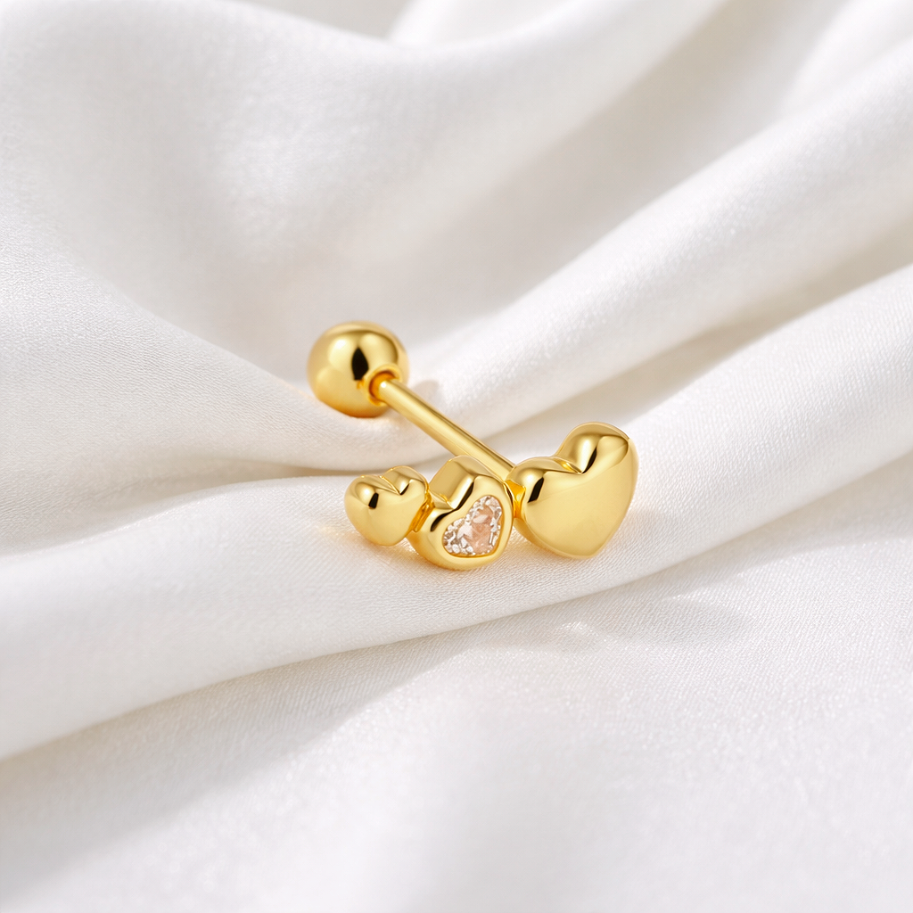 Pendiente Mini Corazones Oro