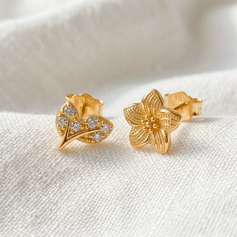 Pendiente Duo Leaf Oro