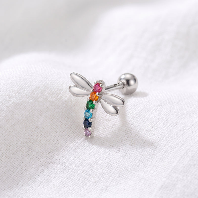 Orecchino Libellula Colorata Argento