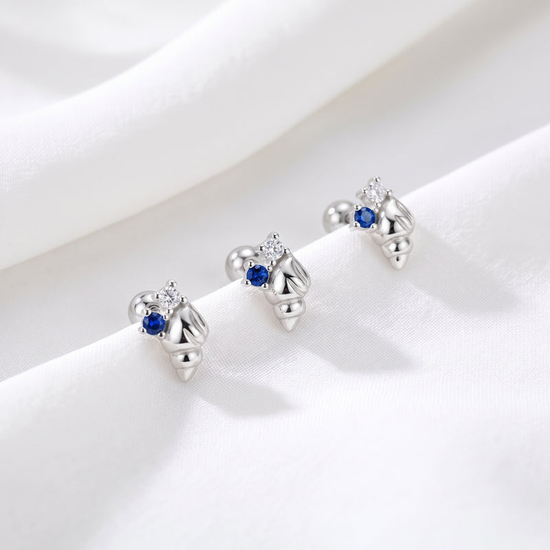Orecchino a chiocciola di mare blu argento