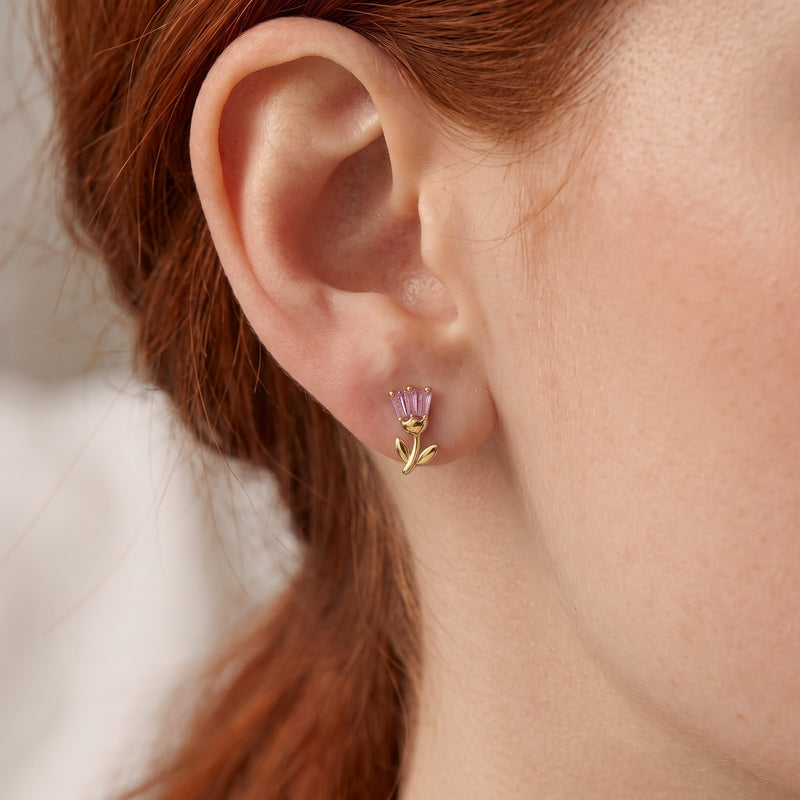 Orecchino a bottone a forma di tulipano in oro rosa