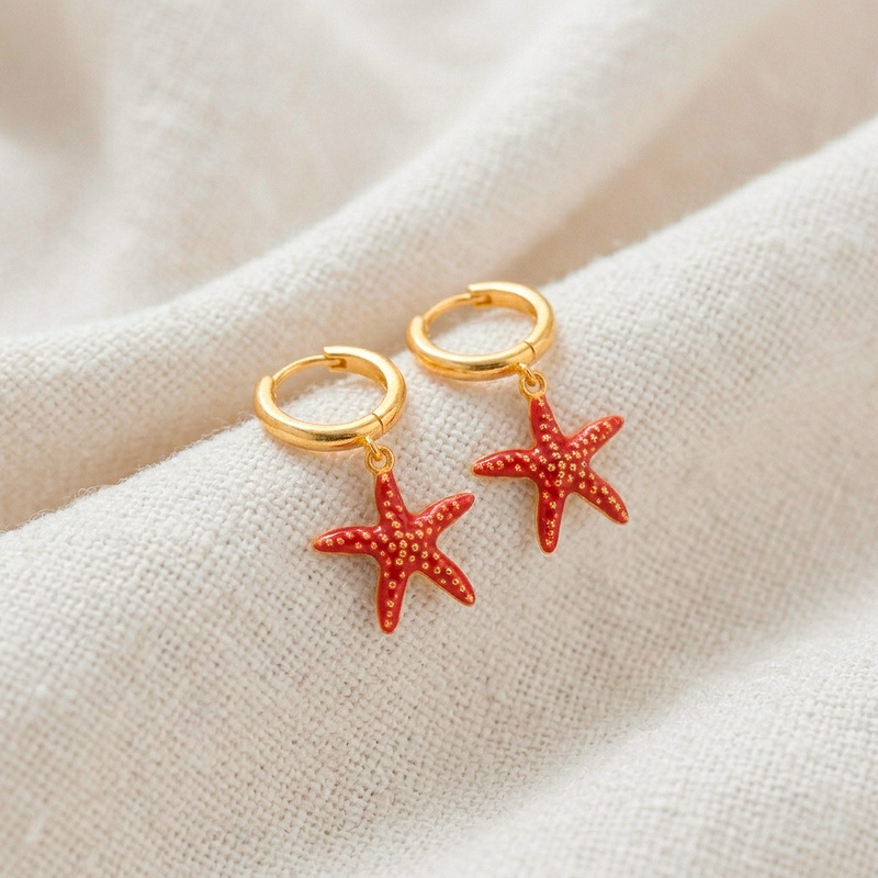Aros Estrella De Mar Roja Oro