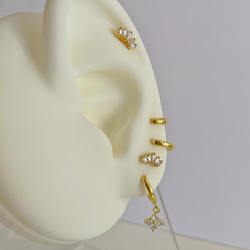 Orecchini a cerchio Fiore Bianco Oro