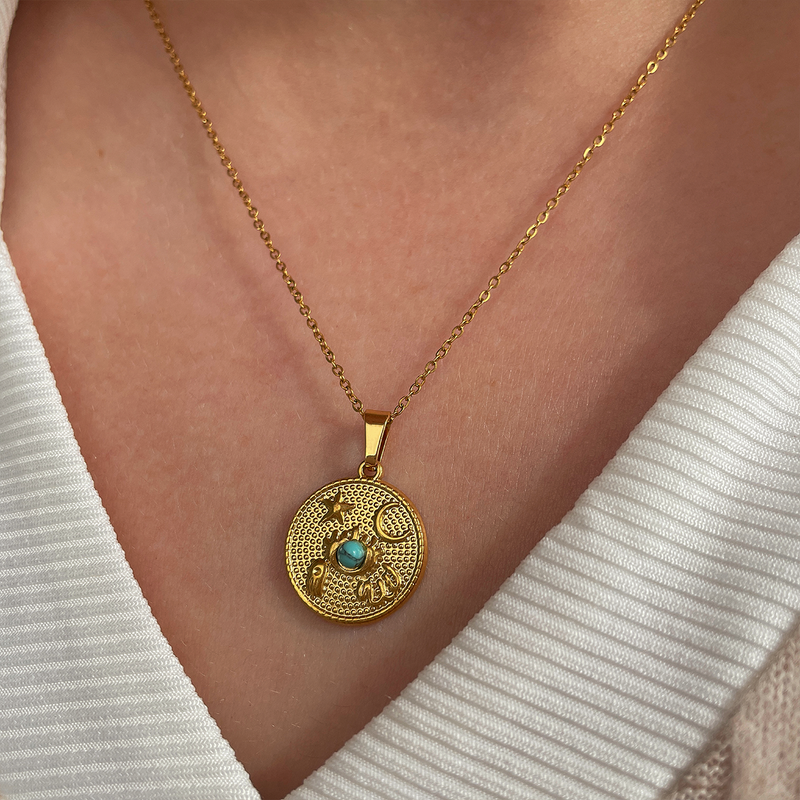 Collana Simboli Turchese Oro