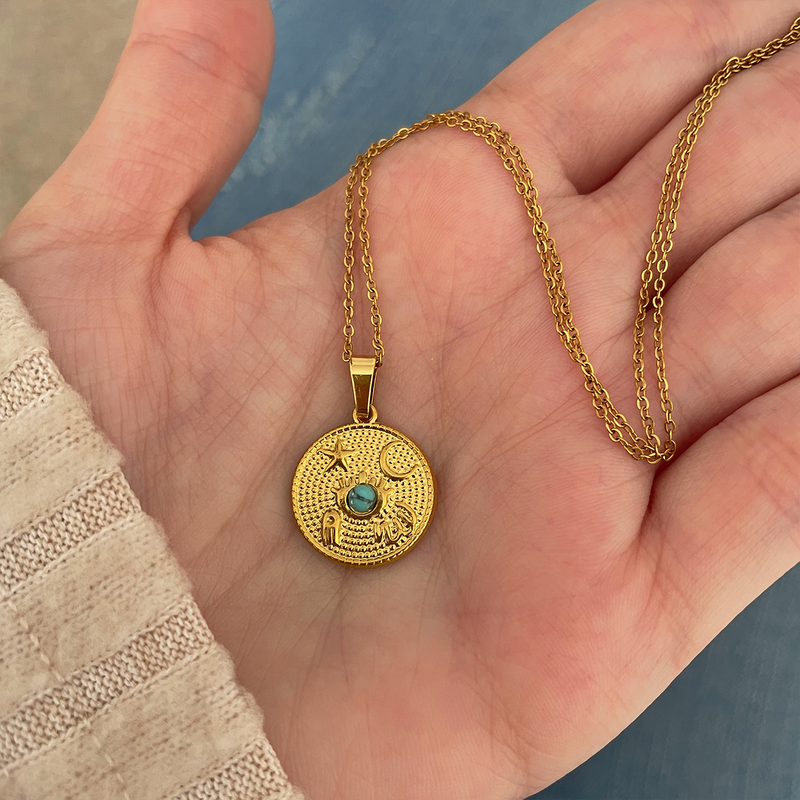 Collana Simboli Turchese Oro