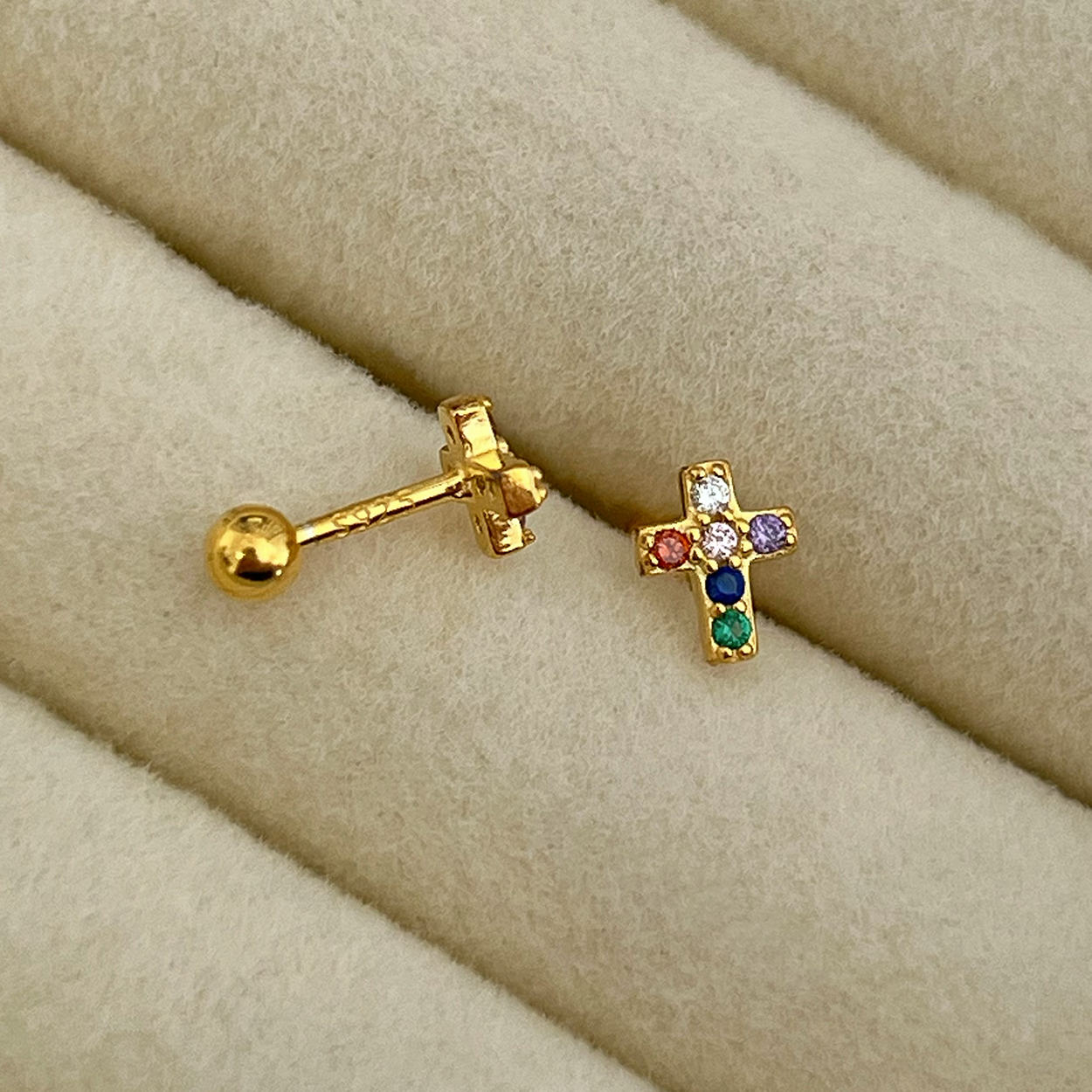 Orecchino Mini Colorful Croce Oro