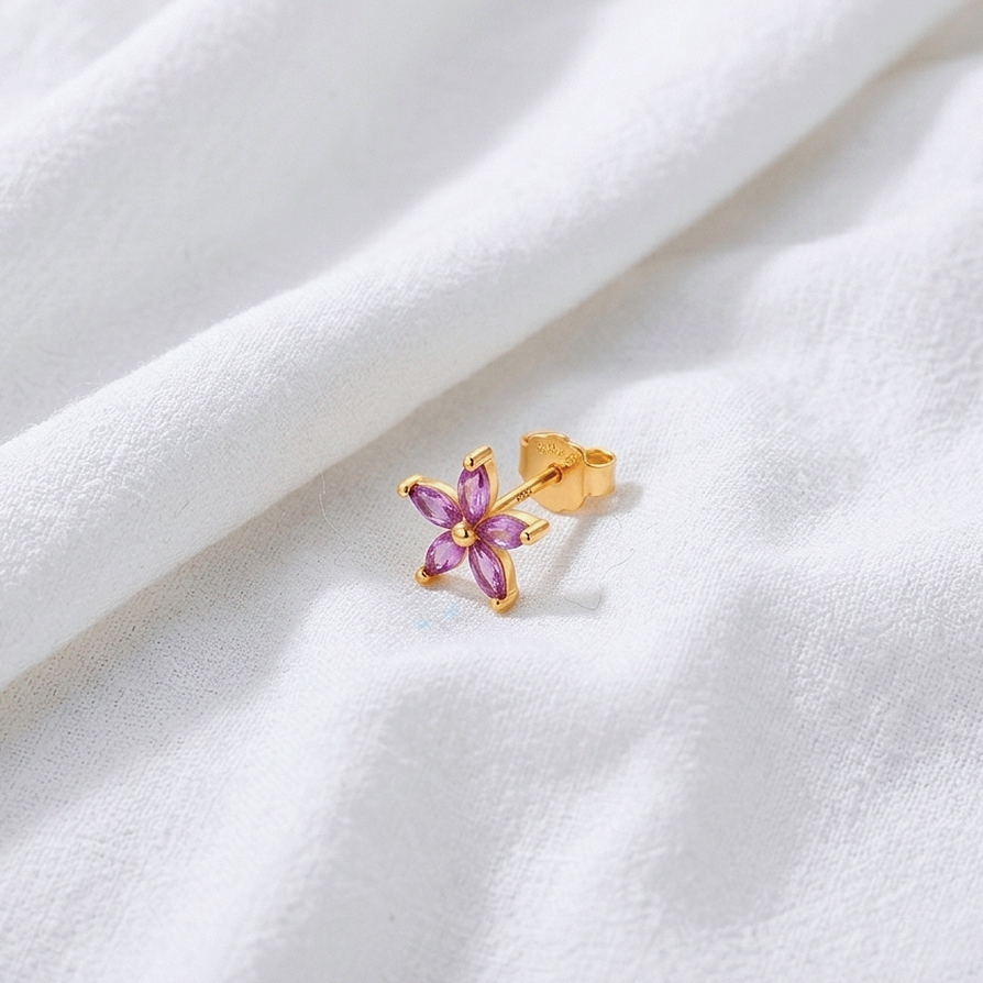 Pendiente Flor Lila Oro