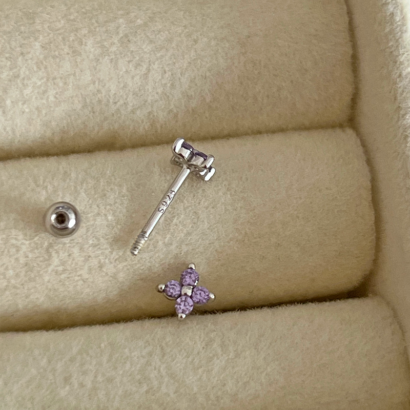 Pendiente Mini Flor Lila Plata
