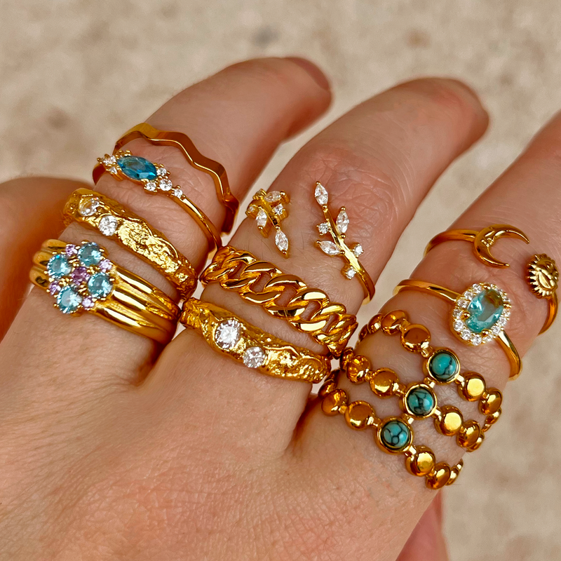 Anillo Oval Celeste Oro