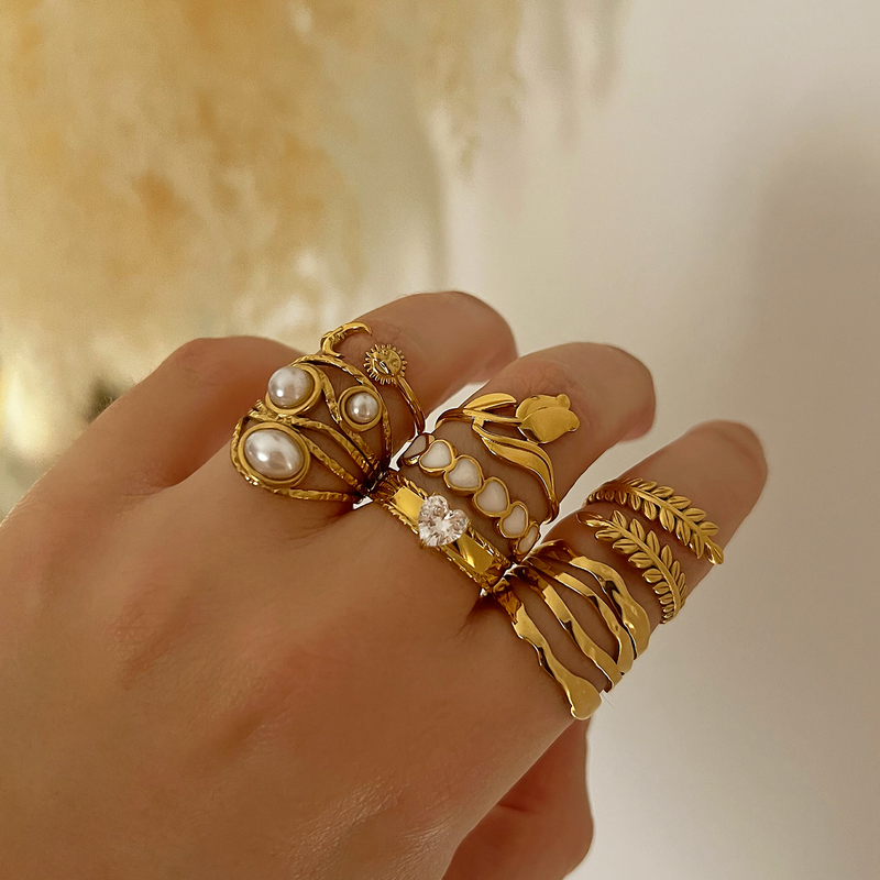 Anillo Corazones White Drip Oro