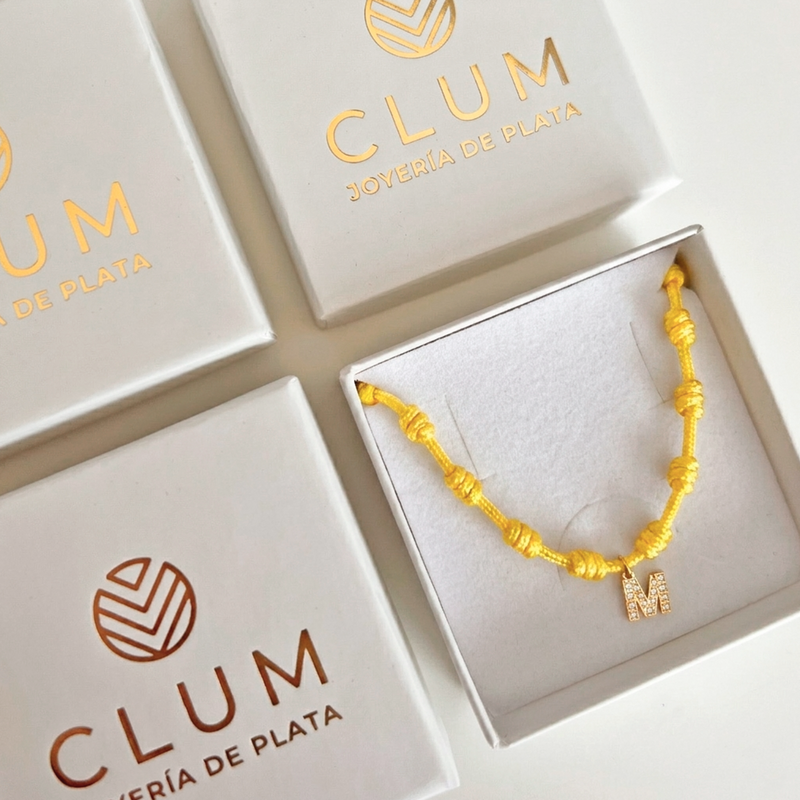 Pulsera 7 Nudos Amarilla Inicial Brillante