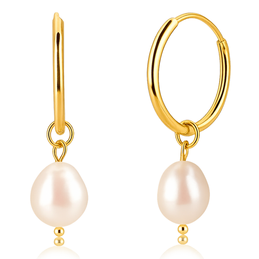 Gold Pearl Hoops 