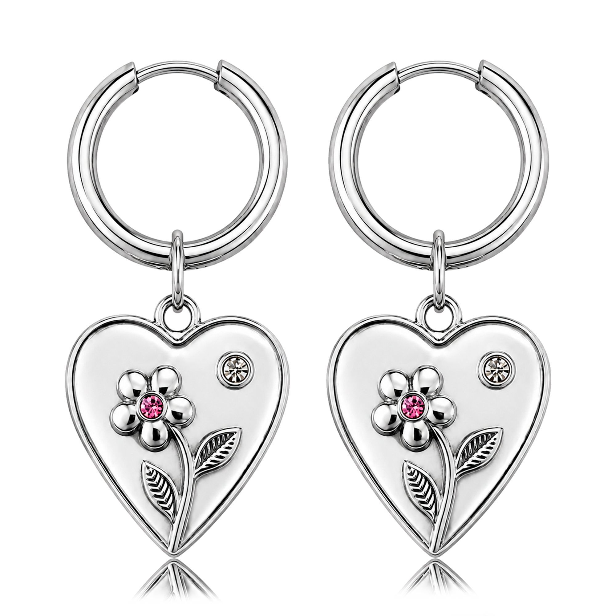 Aros Medium Basic Heart Bloom Plata