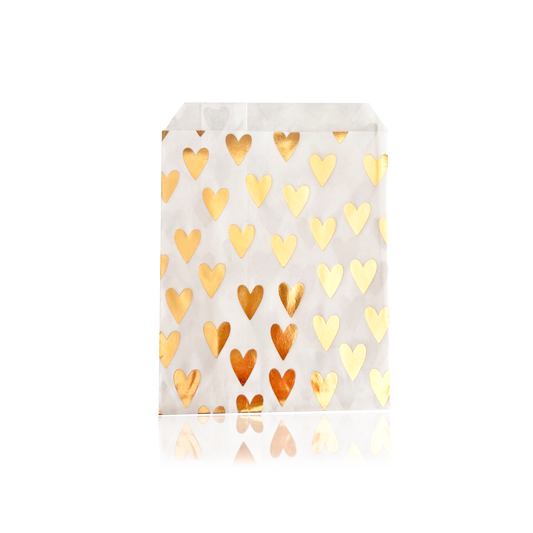 Bolsa de papel para regalo con corazones dorados - 13x18cm