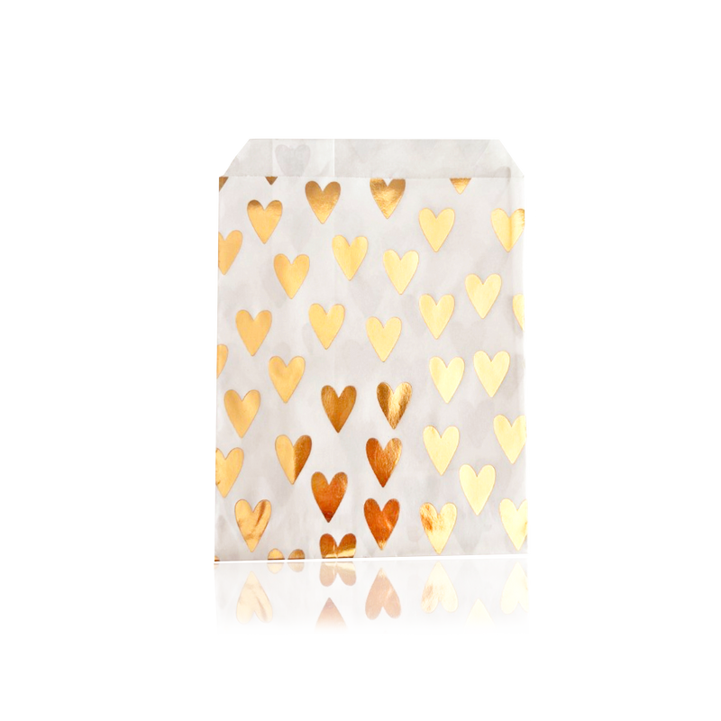Bolsa de papel para regalo con corazones dorados - 13x18cm
