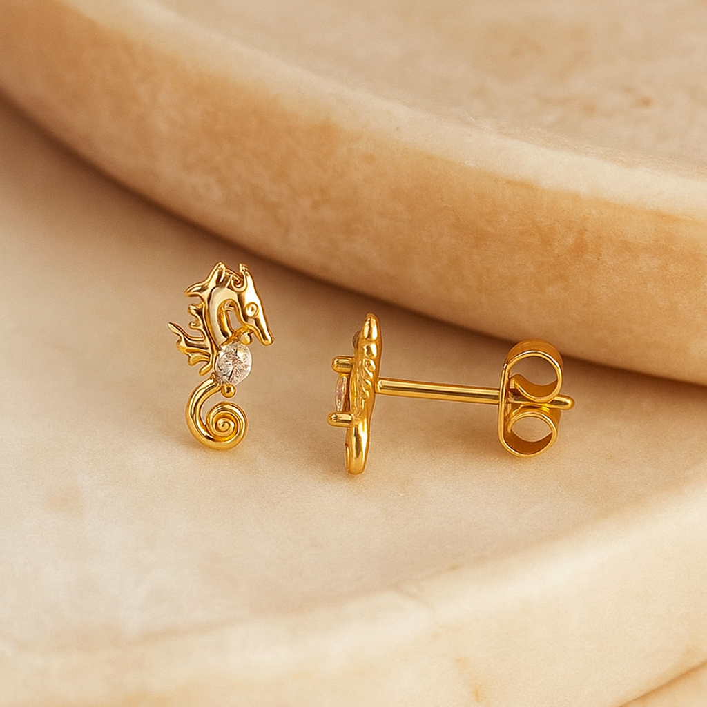 Pendientes Mini Caballito de Mar Oro