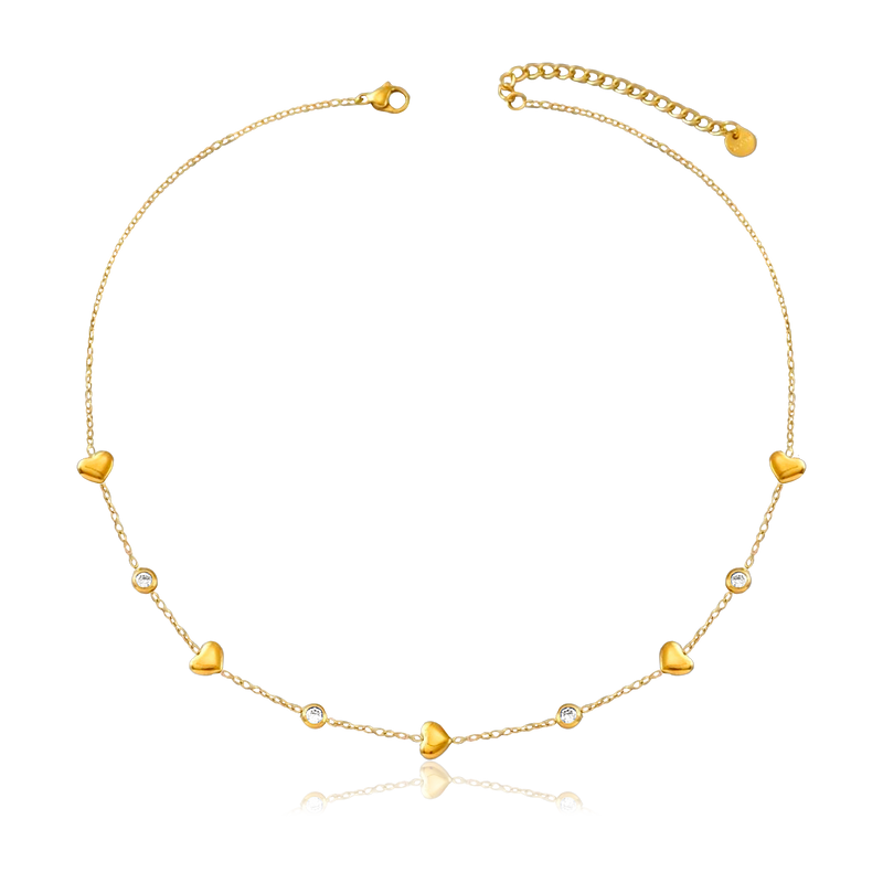 Girocollo Cuori e Zirconi Oro