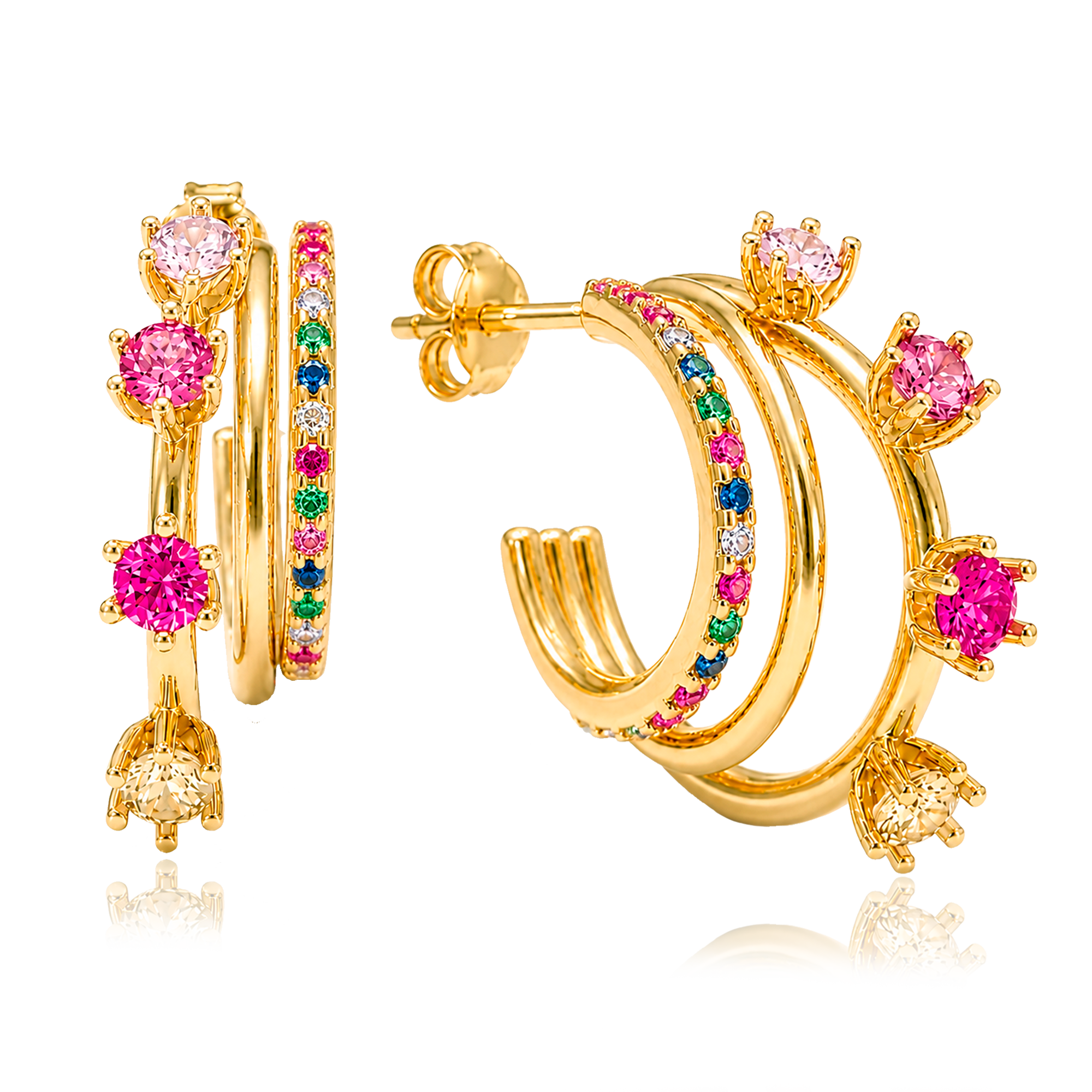 Aros Triple Aura Colorful Oro