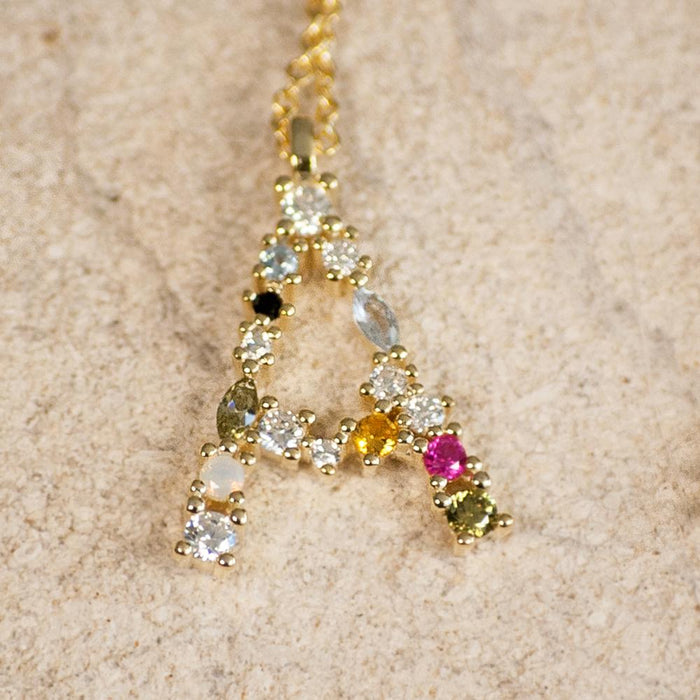 Gold Initial Colorful Necklace 