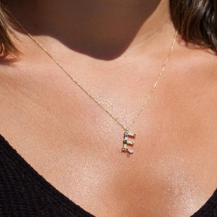 Gold Initial Colorful Necklace 