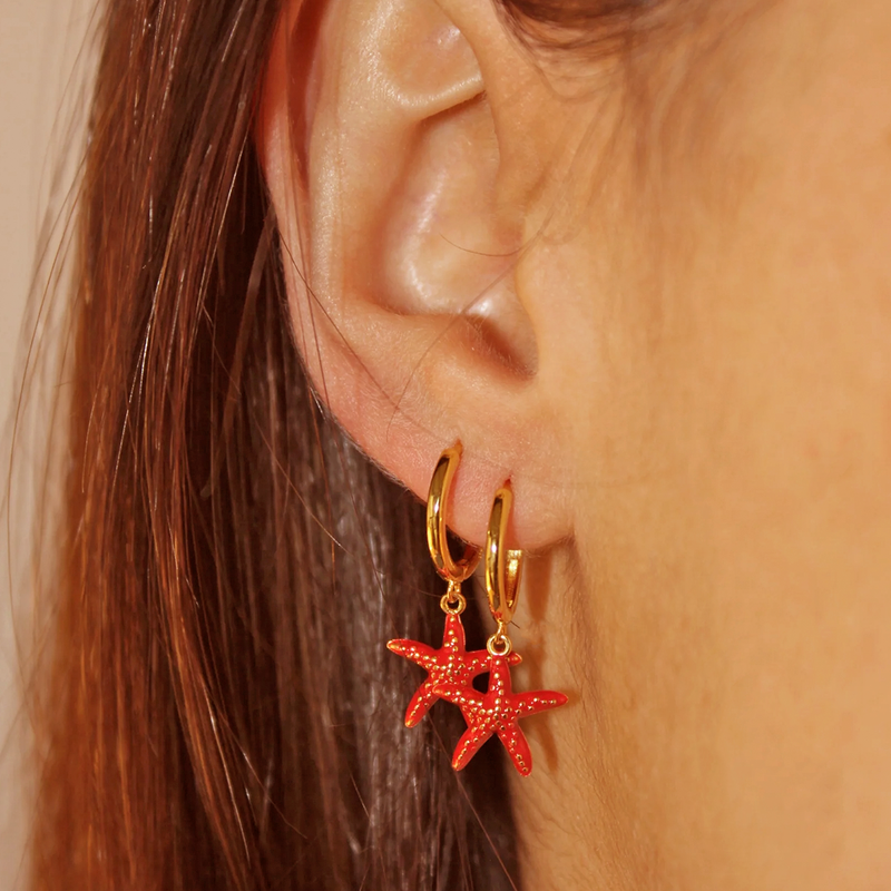 Aros Estrella De Mar Roja Oro