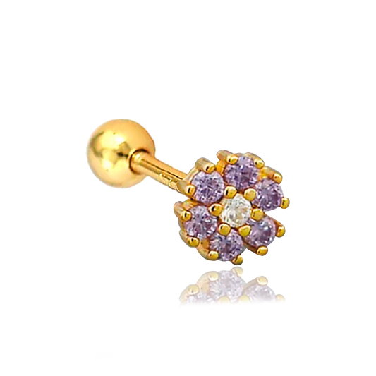 Orecchino Fiore Anemone Lilla Oro